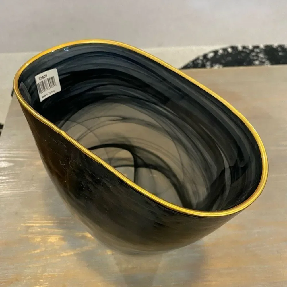 Goldsby Black and White Glass Vase 9.25 inches high x 9.25 inches wide x 4 inche